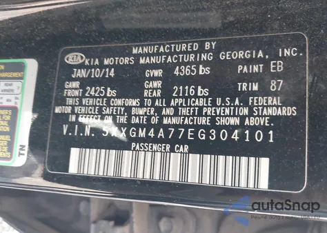 2014 Kia Optima Lx z USA, uszkodzony, nr VIN 5XXGM4A77EG304101